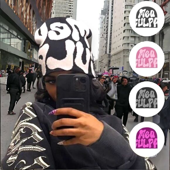 Mea Culpa Black Gray Knitted Beanie Cap NEW - Picture 2 of 2